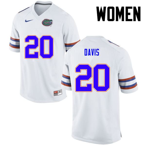 NCAA Florida Gators Malik Davis Women's #20 Nike White Stitched Authentic College Football Jersey JFC1364GU